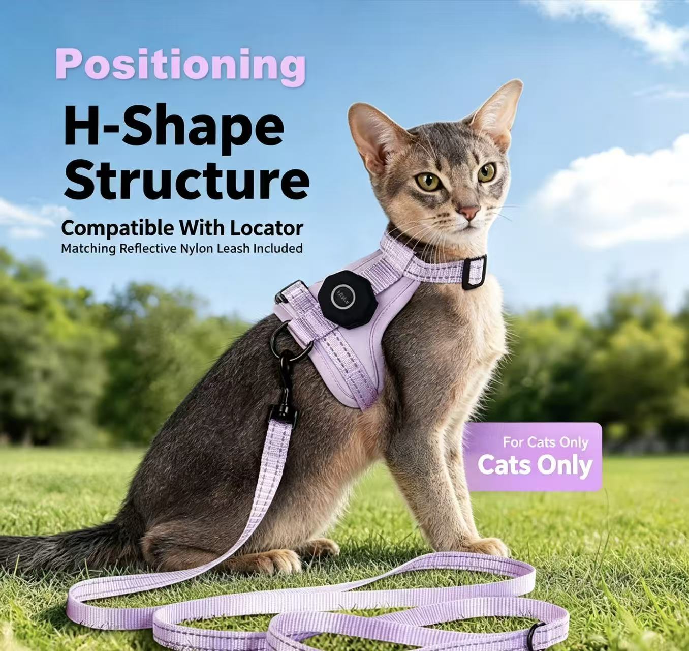 998fe558dd9839f9917ab1c7c8f64a3a H-Shape Escape Proof Cat Harness Leash Set, Compatible with GPS Tracker, Reflective Adjustable Kitten Walking Vest Harness - Image 1