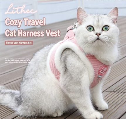 Warm Fleece Pet Harness and Leash Set, Corduroy Vest Harness For Small Dogs & Cats