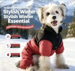 Graphene Lined Dog Four-Legged Puffer Jacket, Waterproof Windproof Color Block Winter Pet Coat With Harness Hook For Small Dogs