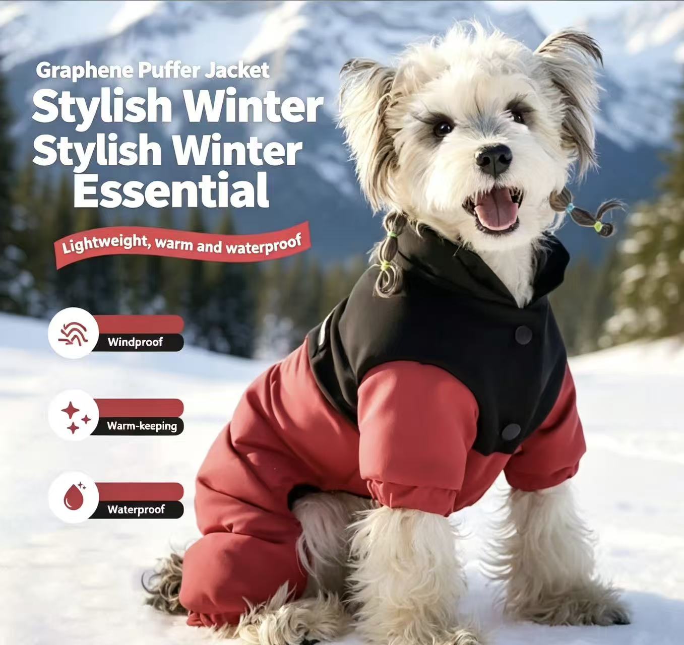 d5ccbcb464feabc7d3b82adcf50e0fa3 Graphene Lined Dog Four-Legged Puffer Jacket, Waterproof Windproof Color Block Winter Pet Coat With Harness Hook For Small Dogs - Image 1